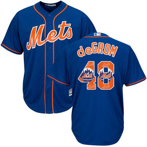 Mets #48 Jacob DeGrom Blue Team Logo Fashion Stitched MLB Jersey